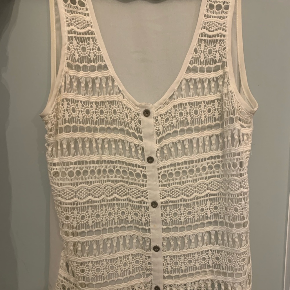 Eyelet lace white tank top